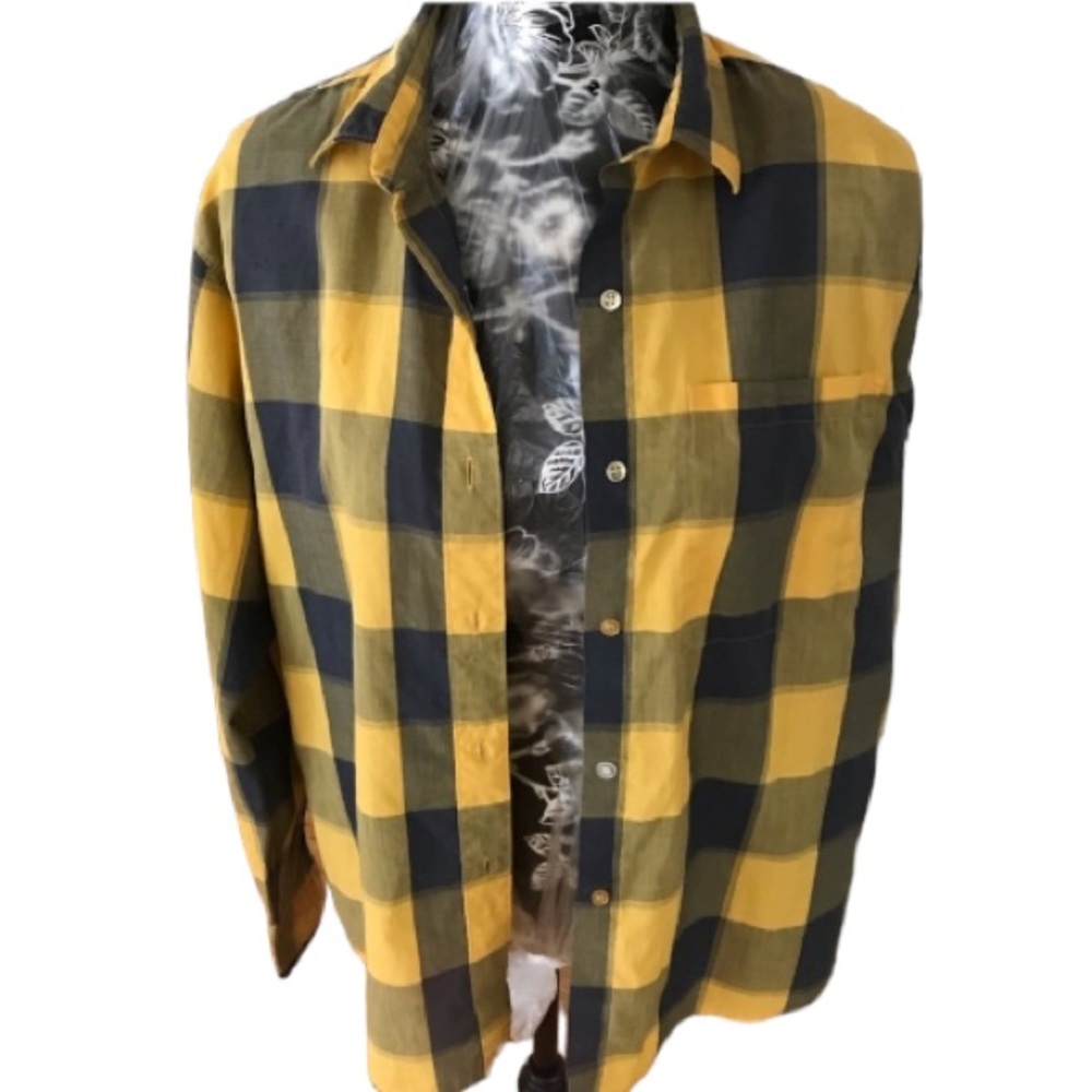 DVF Diane Von Furstenberg size 14 blue & yellow check button down shirt
